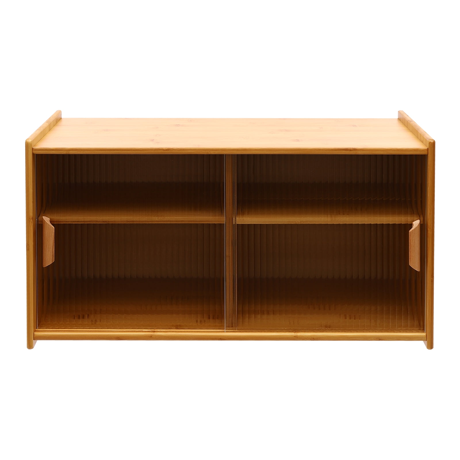 Kitchen Pantry Cabinet, Wall Mounted Bamboo Pantry Sideboard Wood Small 2-Tier Countertop Storage Cabinet with Sliding Glass Door Food & Utensils Cupboard for Dining Room, Home