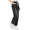 thumbnail image 4 of INSPIRE CHIC Women's Wide Leg Denim Pants Drawstring Elastic Waist Casual Jeans with Pockets S Black, 4 of 6