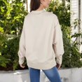 thumbnail image 6 of Women's Long Sleeve Pullover Hoodie with Button Neck and Raw Hem Detail - X Large, Beige, 6 of 7
