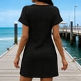 thumbnail image 5 of Women's Everyday Waffle Knit T-Shirt Dress V-Neck Short Sleeve Twist Hem Loose Fit Dress Perfect for Casual Outings and Family Vacations, 5 of 8