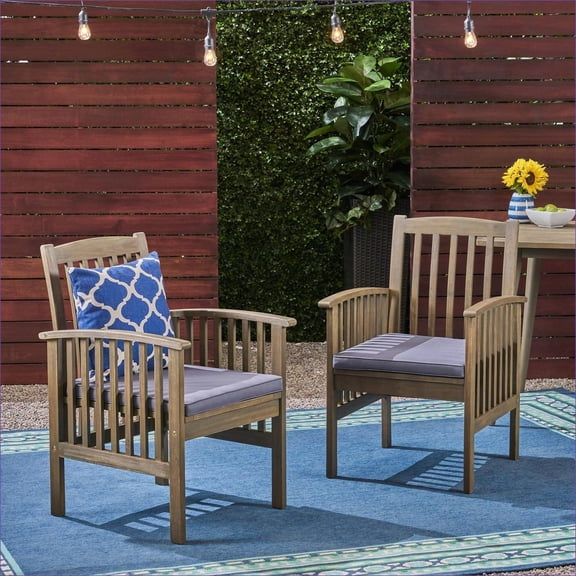 Outdoor Dining Chairs | 2-Pack Modern Slat Back Patio Chairs with Water Resistant Cushions | Acacia Wood | charcoal gray