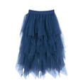 thumbnail image 4 of GEWSEY Tulle Skirts for Women, Puffy Skirt Asymmetrical Midi Length Ruffled Tutu Layered Mesh Fairy Skirt (Navy, S), 4 of 7