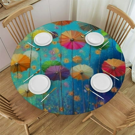 

FCXZI Umbrellas Flowers Sky Round Tablecloth Stain-Resistant Washable 100% Polyester Full Width Single-Sided Printing Table Cloth Indoor Outdoor Restaurants Weddings Parties 42 -46