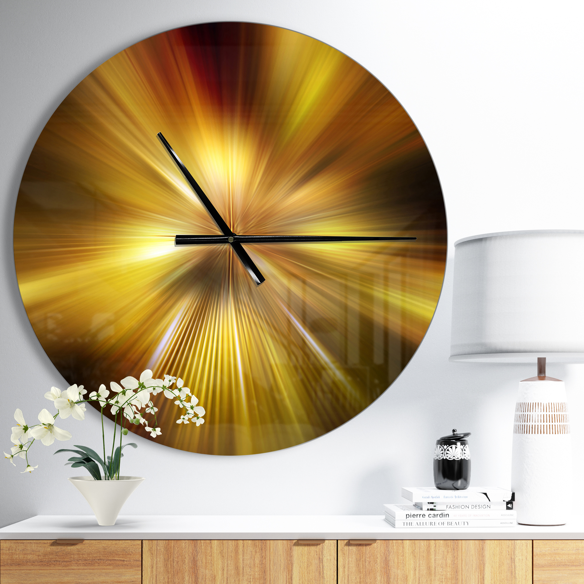 Designart 'Explosion of Golden Hue' Metal Wall Clock