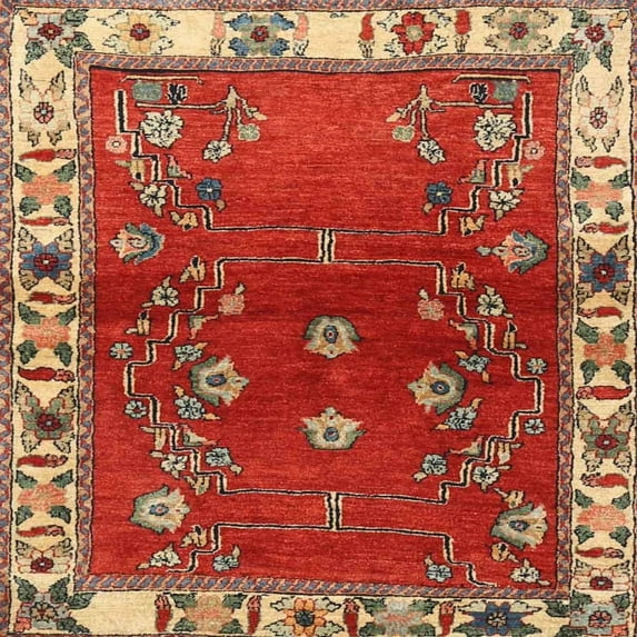 Ahgly Company Indoor Square Traditional Red Persian Area Rugs, 7' Square