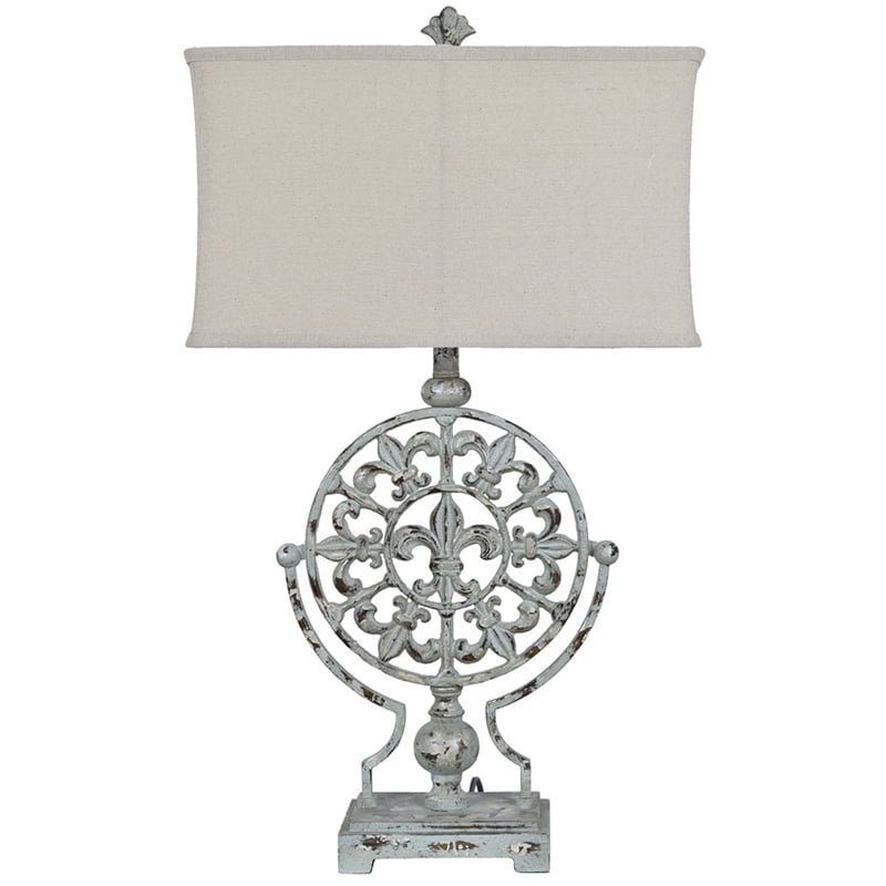 Olives Table Lamp Metal White 19x10x33, Distressed Fleur De Lis Floor Lamp