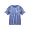 thumbnail image 5 of Lejafay Women Short Sleeve Shiny Metallic T Shirt Tank Tops Holographic Crop Top Festival Party Blue M, 5 of 6