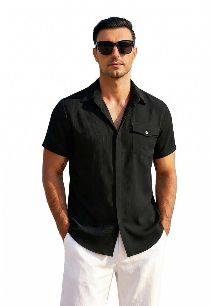 COOFANDY Men's Cool Linen Cotton Short Sleeve Shirt, Casual Button Down Shirt for Beach Summer Wedding Daily