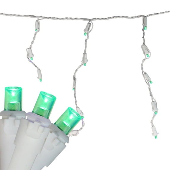 Set of 70 Green LED Wide Angle Icicle Christmas Lights - 6ft White Wire