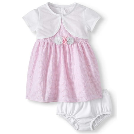 Eyelet Gingham Special Occasion Dress With Pointelle Shrug, 2pc Set (Baby Girls)