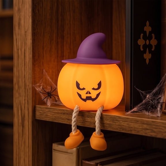 Tarmeek Witch Hat Pumpkin Silicone Night Light, 3-Level Dimmable Touch Control USB Rechargeable LED Bedside Lamp, Cute Halloween Decoration for Bookshelf