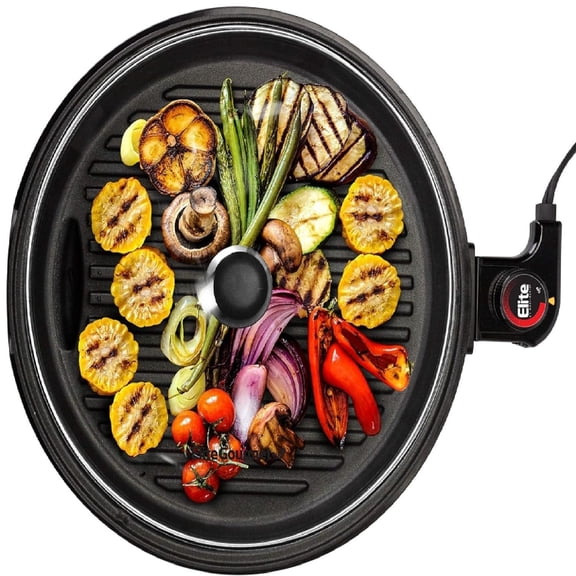 EMG6505G 12" Smokeless Indoor Electric BBQ Grill with Glass Lid Dishwasher Safe, Nonstick, Adjustable Temperature, Fast Heat Up, Low-Fat Meals Easy to Clean Design