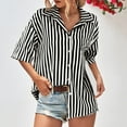 thumbnail image 2 of Scyoekwg Trendy Half Sleeve Tops for Women Button Lapel Shirts Loose Lightweight Blouses Summer Stripe Print Graphic Basic T Shirts Casual Blouses Clearance Black L(8), 2 of 8