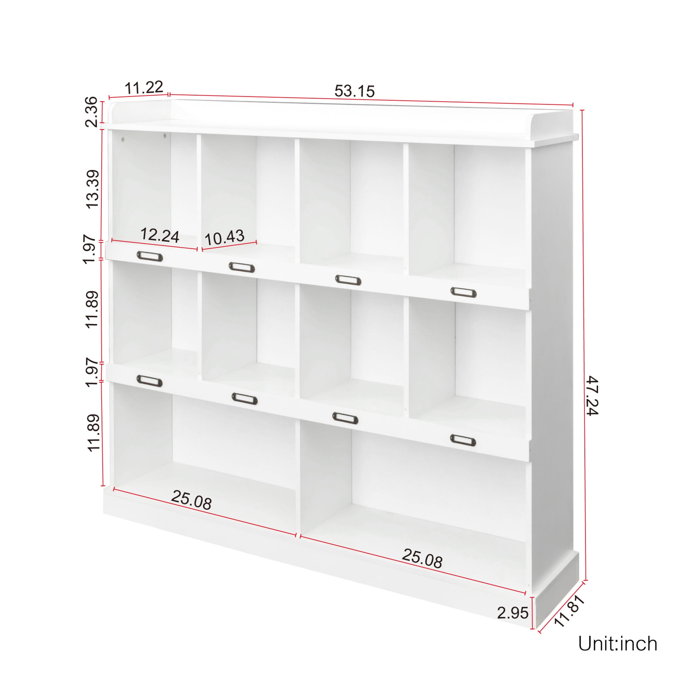 Noble House Aven 53" Modern 10-Shelf Bookcase, Melamine Wooden Base, Label-Ready Cubbies, Contemporary Bookshelf, White