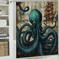 thumbnail image 6 of Orinice  Nautical Shower Curtain Beach Octopus Brown Paper Map Ocean Themed Bathroom Decor Retro Funny Waterproof Fabric Shower Curtain Set with Hooks  36x72, 6 of 7
