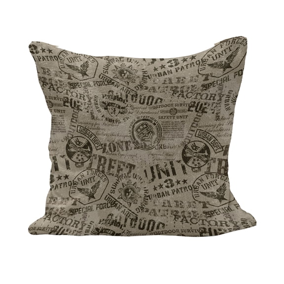 Grunge Fluffy Throw Pillow Cushion Cover, Nostalgic Pins from Different Countries Graphic Design Uniform Style Pattern, Decorative Square Accent Pillow Case, 16" x 16", Army Green Tan, by Ambesonne