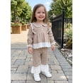 thumbnail image 3 of Loicainy Baby Toddler Girl Plaid Outfits 3 6 12 18 24 Months 2T 3T Long Sleeve Lace Trim Doll Collar Tops Flared Pants Clothes Set, 3 of 9