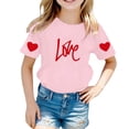 thumbnail image 2 of WEIGFI Kid Toddler Boys Tee Letter Love Heart Graphic Print Casual Summer Short Sleeve Round Neck Cozy Beach Tops,Pink,12-13 Years, 2 of 4