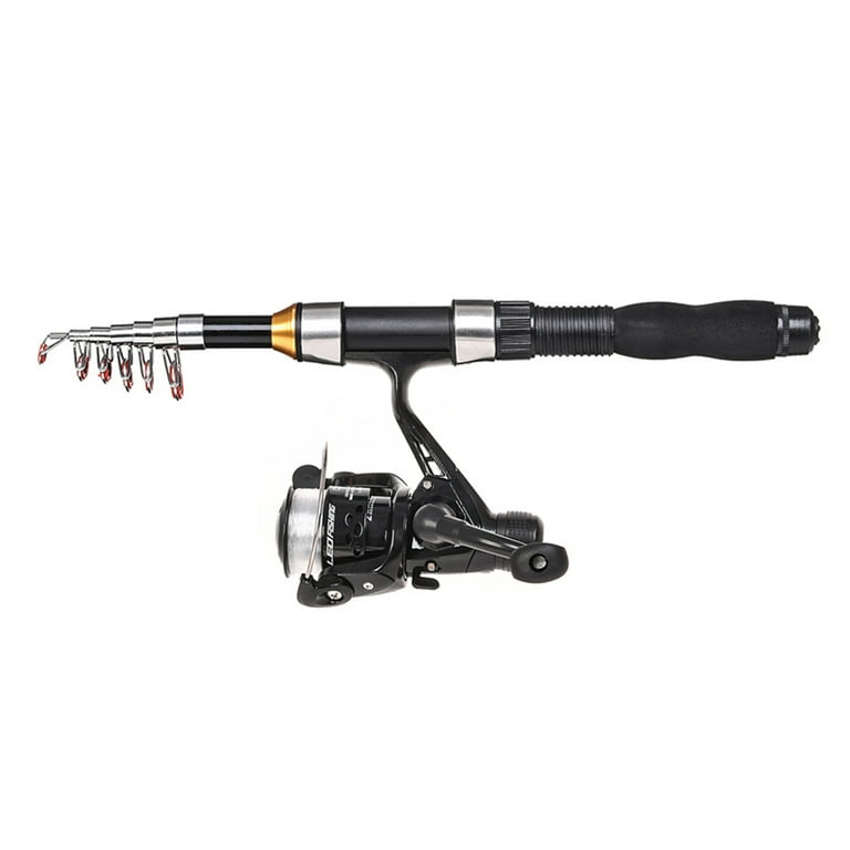 Leo Fishing Rod Reel Combo Full Kit 1.5m Telescopic Fishing Rod Reel Set with Hooks Soft Lures Barrel Swivels Storage Bag, Black