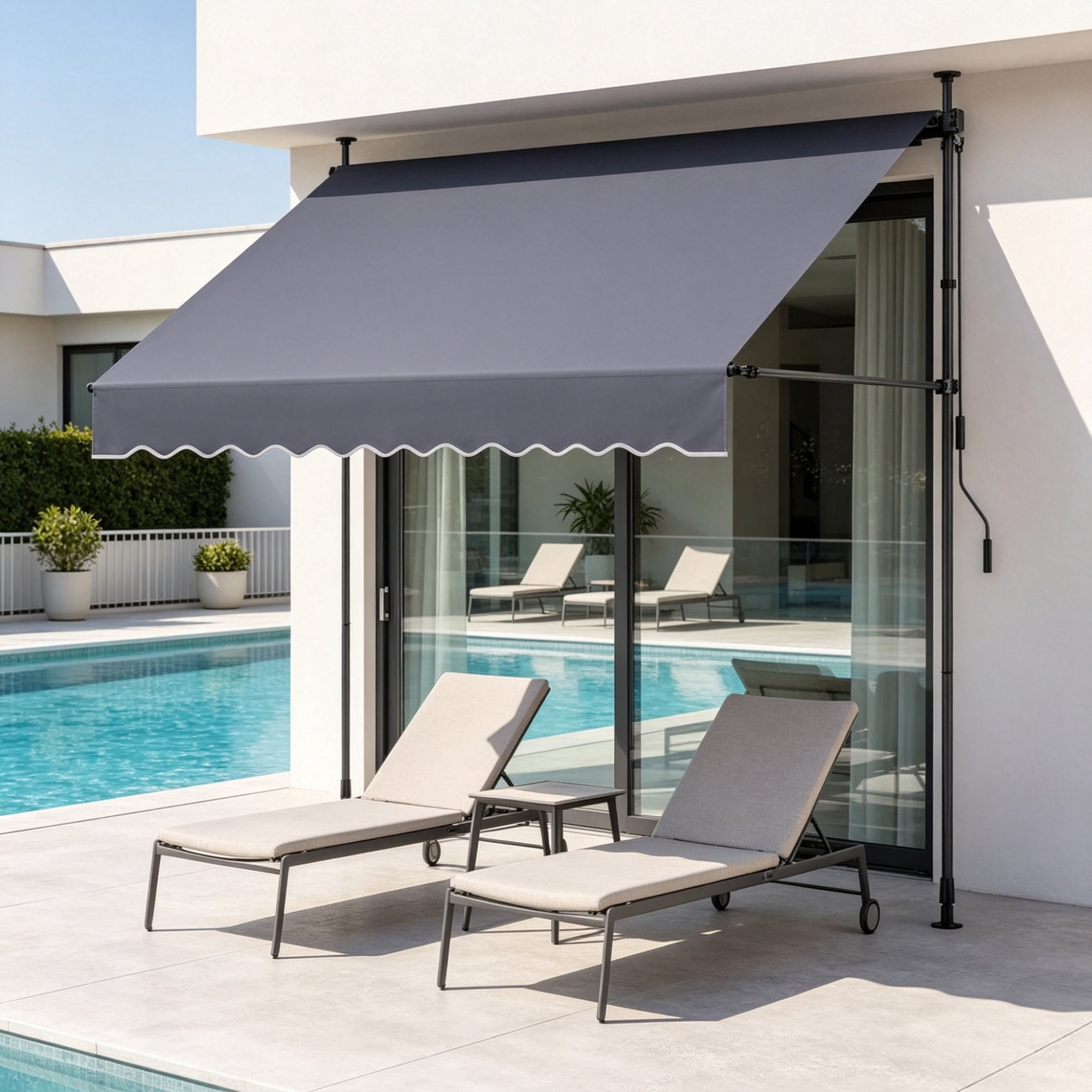 78" Manual Retractable Patio Awning, Height Adjustable Sunshade Canopy with Crank Handle for Backyard & Balcony