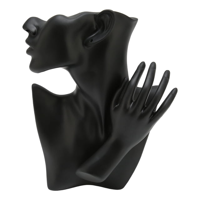 Conjunto de exhibición de maniquí de joyería, soporte de exhibición de anillo y collar artístico realista de resina negra para tienda