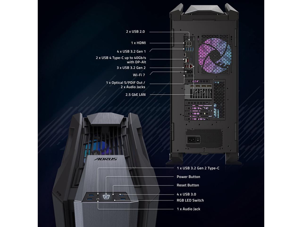 GIGABYTE AORUS Gaming Desktop PC, AMD Ryzen 7 9800X3D, GIGABYTE RTX 5080, 64GB DDR5 RAM, 2TB Gen5 NVMe SSD, Windows 11 Home, AORUS SUPREME 5 AS5A7N8-5001