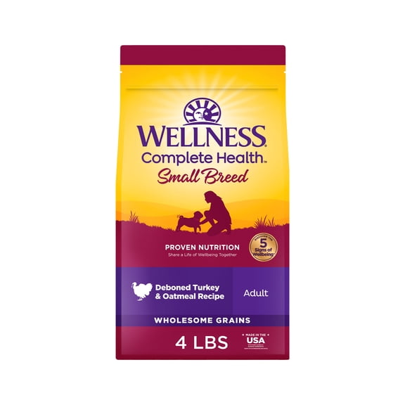 Wellness Complete Health Dry Dog Food, Small Breed, Wholesome Grains, Natural, Turkey & Oatmeal Recipe, (4-Pound Bag)