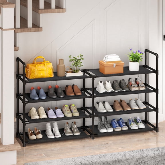 Storvive 4 Tier 8 Grids Shoe Rack, Sturdy Shoe Organizer, Metal Non-Woven Fabric Shoe Shelf, Holds up to 20 Pairs for Entryway, Closet and Bedroom