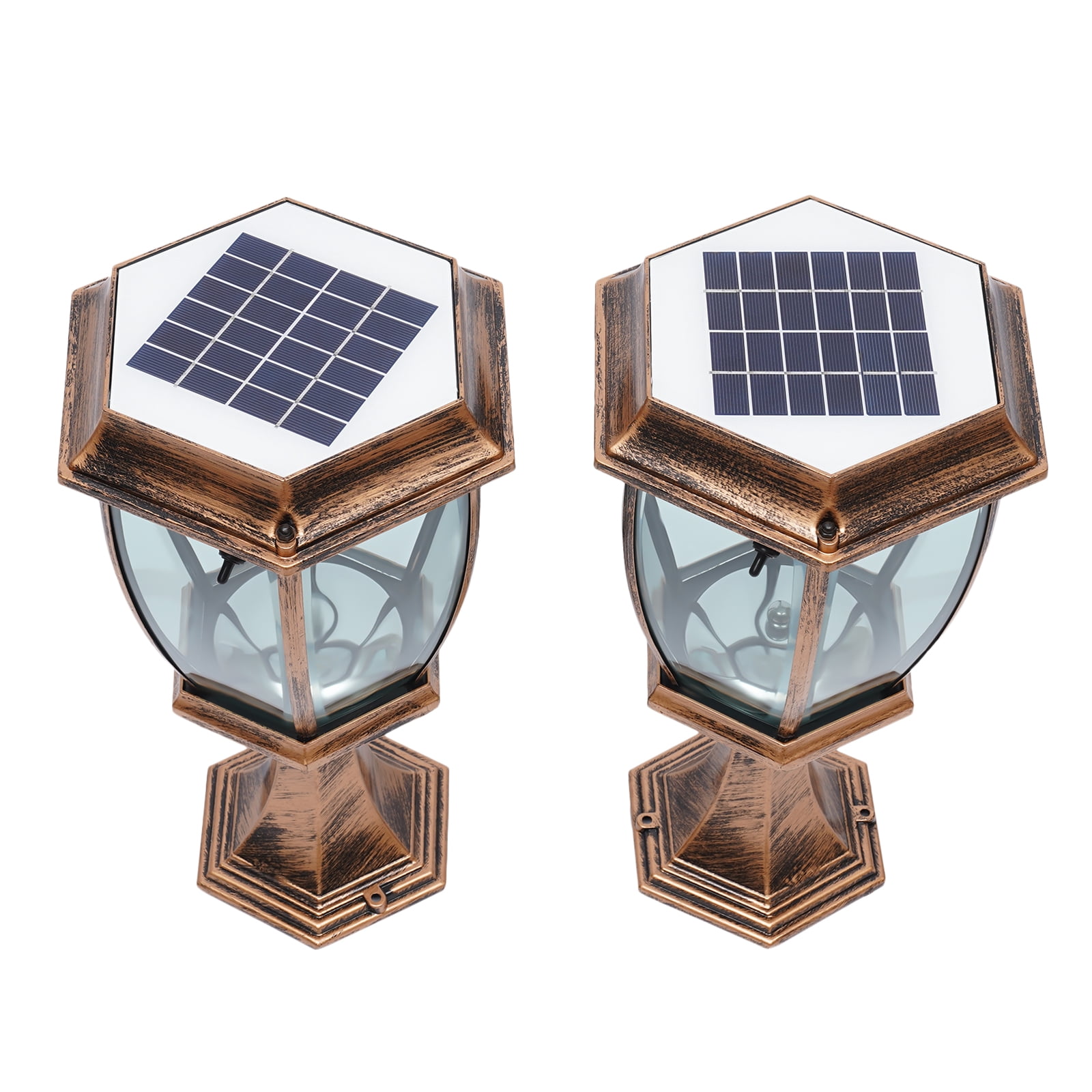 2PCS Solar Powered Fence Post Top Light, Vintage Aluminum Outdoor Pillar Lights Waterproof LED Landscape Light for Brick Fence Deck Bronze