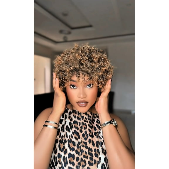 LUXLUXE Leila Curly Kinky 11 in Long Full Wig No Lace Wig, Heat Resistant Fibers, 16  Shades of Natural, Dip Dyed, & Blended Colors