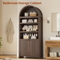 thumbnail image 5 of 81" Tall Arched Bookshelf, Kitchen Pantry Storage Cabinet, 6-Tier Bookcase with 2 Doors for Living Room, Kitchen, Home Office, Walnut, 5 of 8
