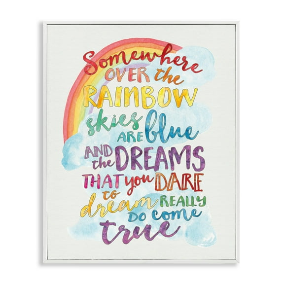 Stupell Industries Somewhere Over the Rainbow With Rainbow Graphic Art White Framed Art Print Wall Art, 11x14, by Erica Billups