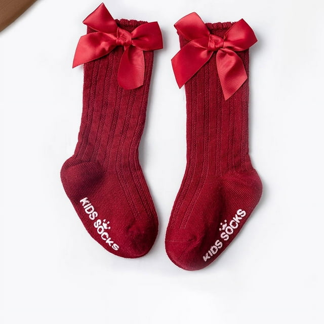 Chaussettes Hautes pour Enfants avec Grand Nœud, Style Ananas Espagnol, Rouge m (1-3T)