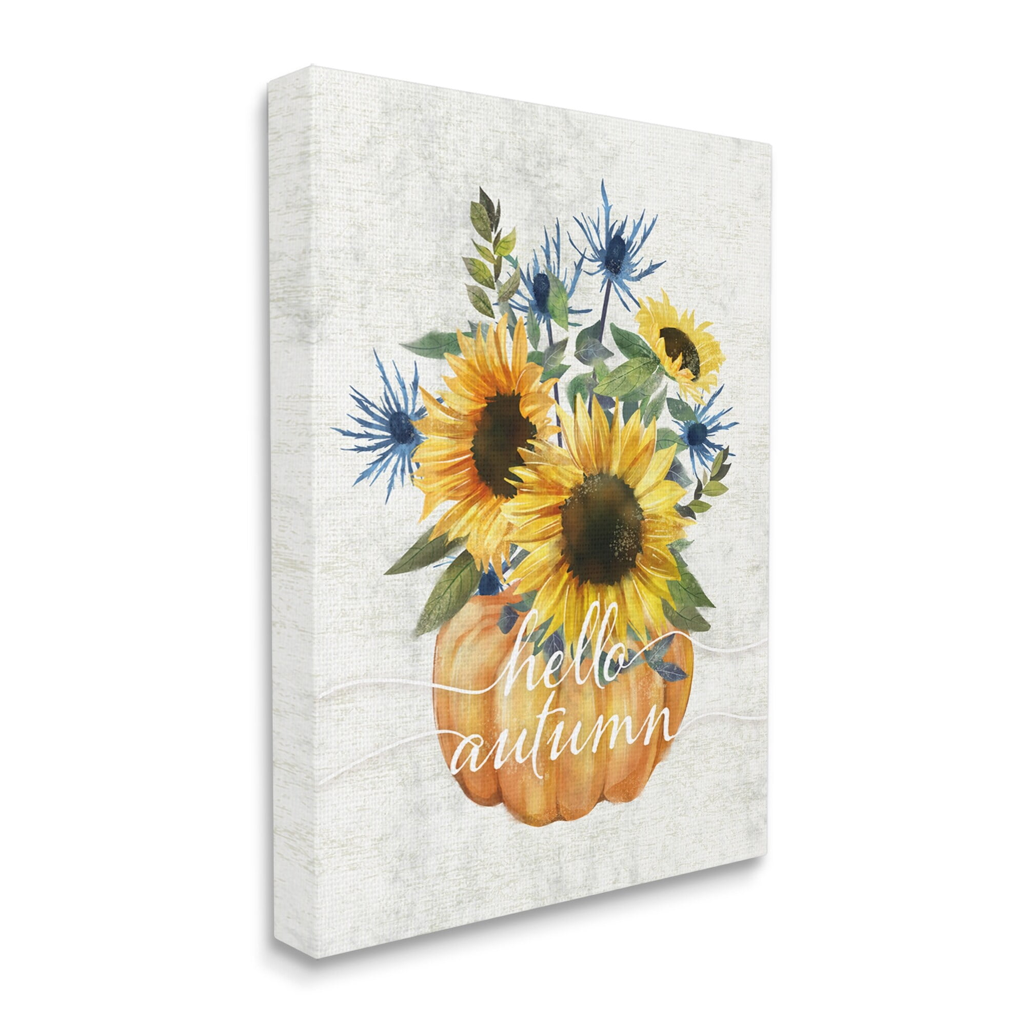 Stupell Industries Hello Autumn Phrase Blue Thistle Sunflower Pumpkin, 24 x 30,Design by Ziwei Li