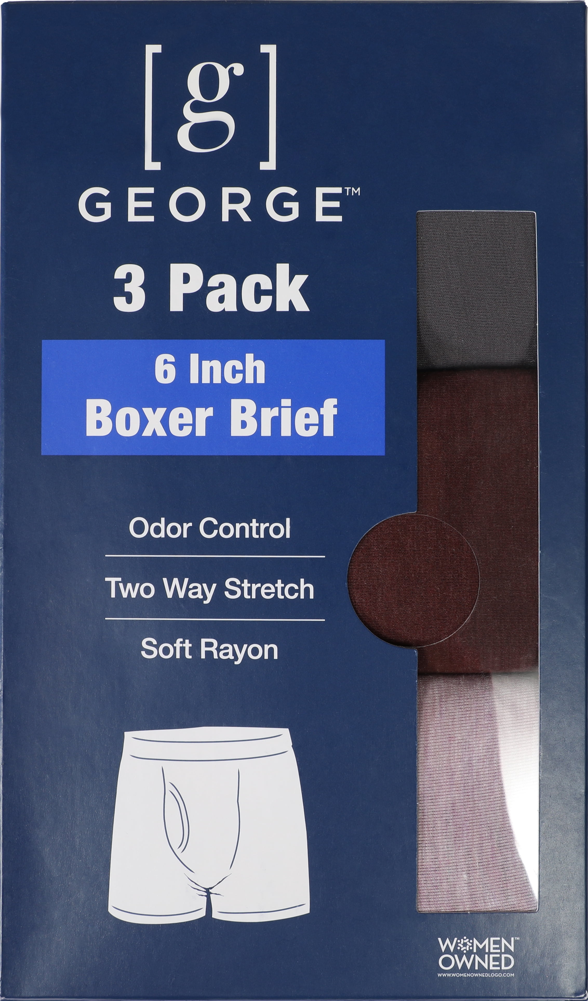 George Men's Soft Touch Rayon Boxer Briefs, 3 Pack