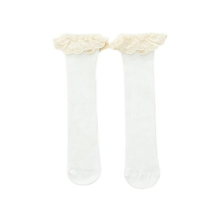 

New Baby Girls Socks Kids Knee High Socks Lace Cotton Midi Stockings for Daily