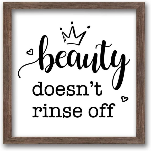 Bathroom Picture Framed Signs-Beauty Doesn't Rinse Off (7x7 inch) Square Solid Wood Photo Frames with Acrylic Sheets Canvas Liner Painting Bathroom Wall Art Home Accent