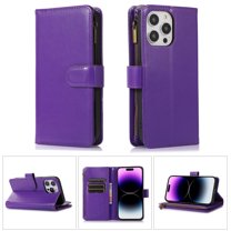 Decase for iPhone 15 Plus 6.7",iPhone 15 Plus Wallet Case Zipper Card Cash Slots Holder Kickstand Magnetic Clasp Minimalist PU Leather Phone Cover with Lanyard Strap,Purple