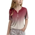 thumbnail image 2 of JTSRKL Teen Girls Ombre Tops Lightweight Casual Tie Dye Gradient Print Summer Short Sleeve Button V Neck Henley Shirts Trendy Cotton Tunic Blouse Wine 3-4 Years, 2 of 6