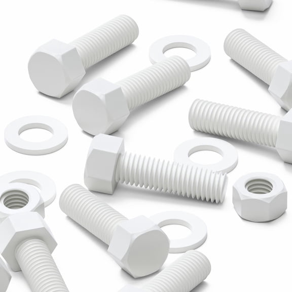 20 x White Hexagon Head Screws Polypropylene (PP) Plastic Nuts, Washers, Bolts, Hex Head, M12 x 40mm, Fastener, (1/2 x 1 9/16 in)