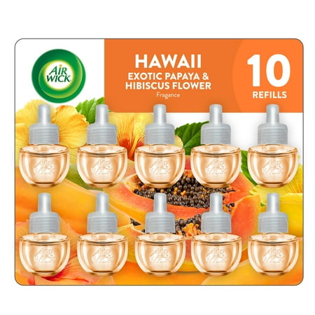 Air Wick Plug-In Scented Oil Air Freshener Warmer Refills, Hawaii Exotic Papaya and Hibiscus Flower, 10 Count