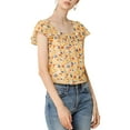 thumbnail image 6 of MODA NOVA Juniors Square Neck Ruffled Short Sleeve Floral Chiffon Blouse, 6 of 7