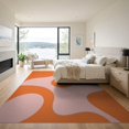 thumbnail image 3 of ODIKA 9'x12' Pink Orange Mid Century Modern Design Washable Area Rug Retro Abstract Pattern with Flowing Curves for Master Suite, California King, Under Bed, Non-Shedding, Easy Care, 3 of 7
