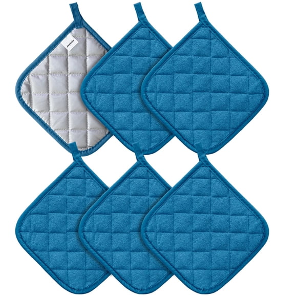 Joyhalo Paquete de 6 agarraderas para cocina resistentes al calor, juegos de agarraderas para horno, almohadillas calientes, agarraderas de tela de rizo para cocinar y hornear