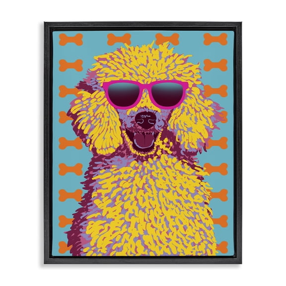 Stupell Industries Retro Pop Poodle Animals Painting Black Floater Framed Canvas Art Print Wall Art, 17 x 21