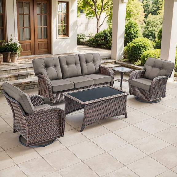 Jentlehouse 5-Piece Patio Outdoor Conversation Set with Coffee Table,T-Shape Back Swivel Chairs Set with Thick Cushions,Outdoor Sectional Sofa Set for Balcony,Garden,Backyard