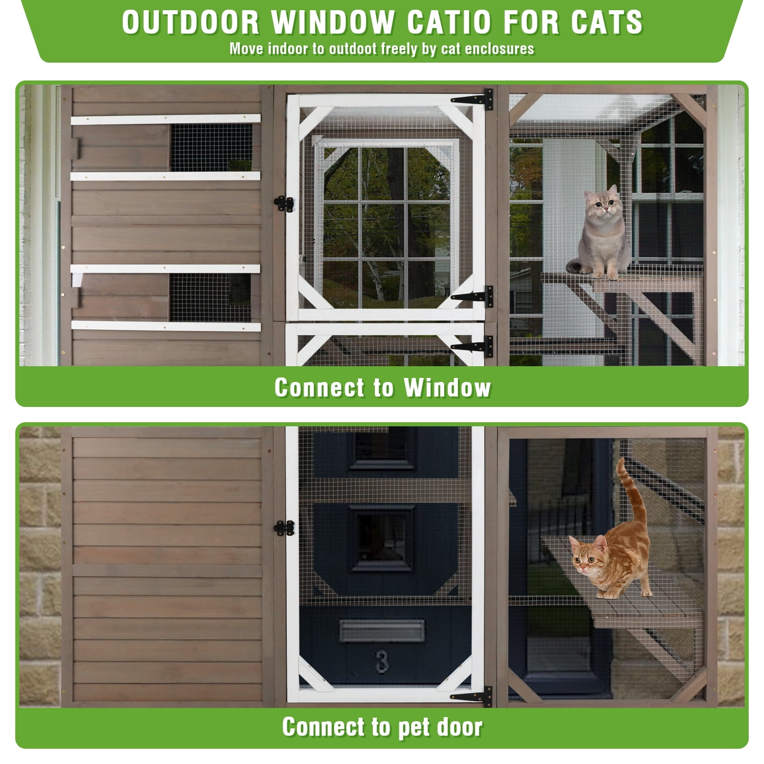 PETSCOSSET Catio Outdoor Cat Enclosures Wooden Cat House Weatherproof with Multi Platforms, Gray