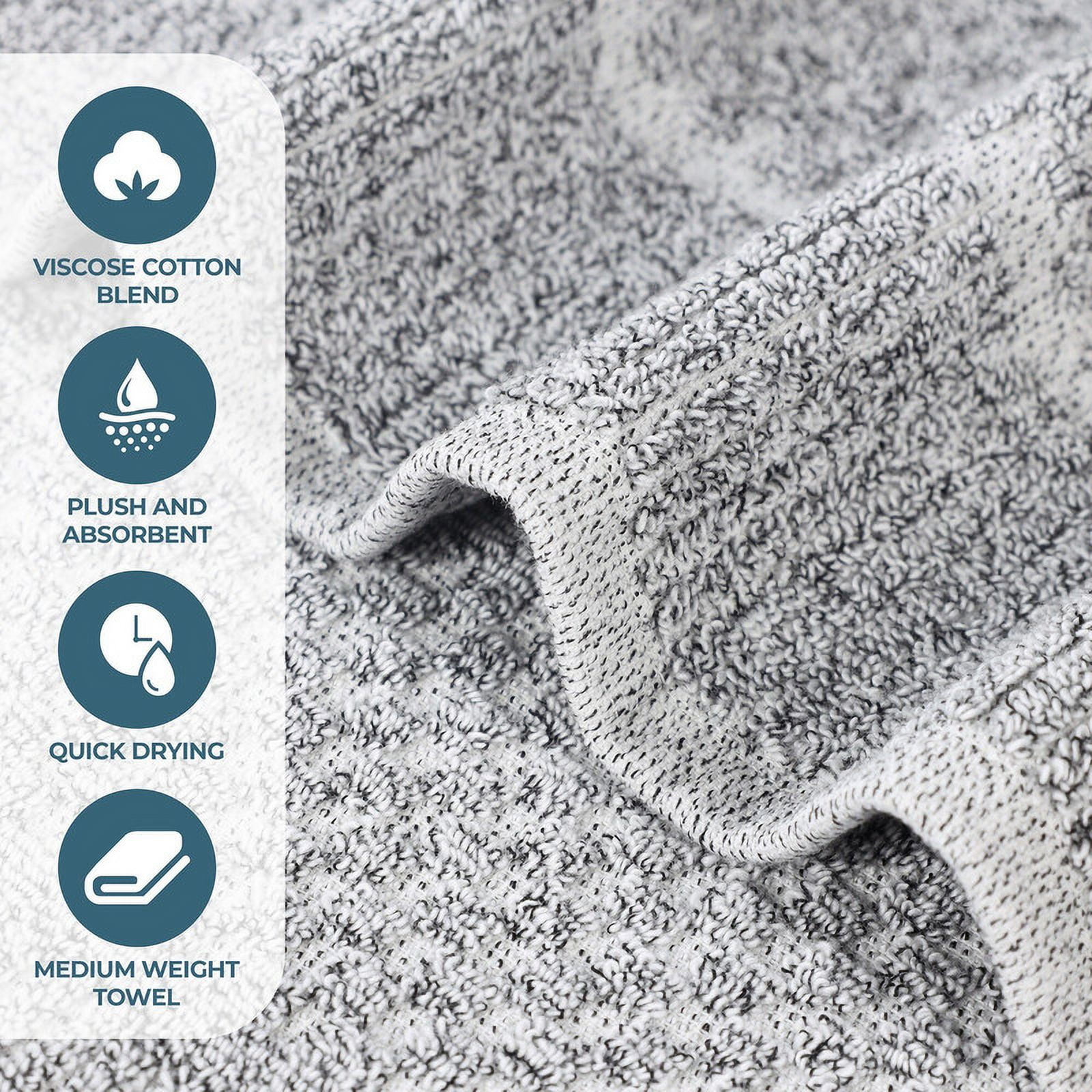 Superior Naples Viscose Cotton Blend Medium Weight 6 Piece Towel Set, Charcoal