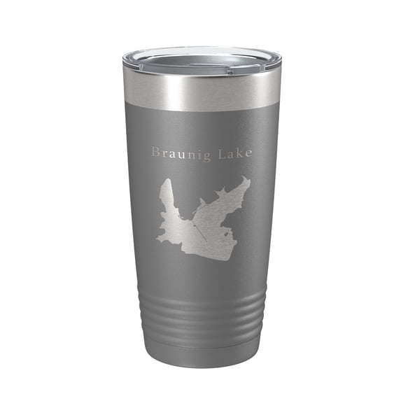 Victor Braunig Lake Map Tumbler Travel Mug Insulated Laser Engraved Coffee Cup Texas 20 oz Dark Gray