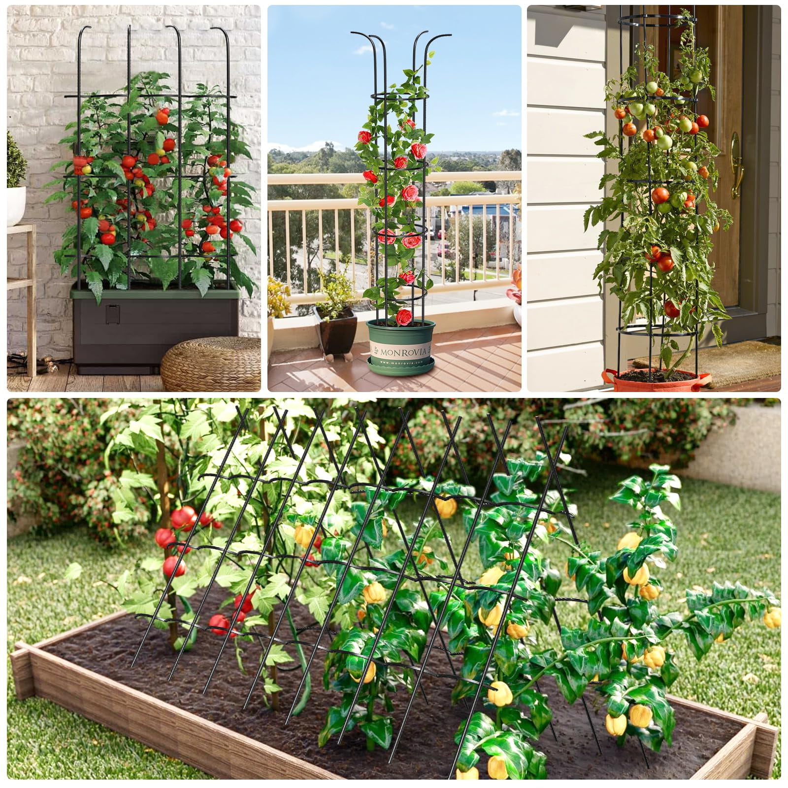 2Pcs Tower Obelisk Garden Trellis for Climbing Plant，73.6inch Rustproof Metal Potted Plant Climbing Support for Indoor Outdoor Flowers Vegetable Fruits Vines Support（2Pcs）